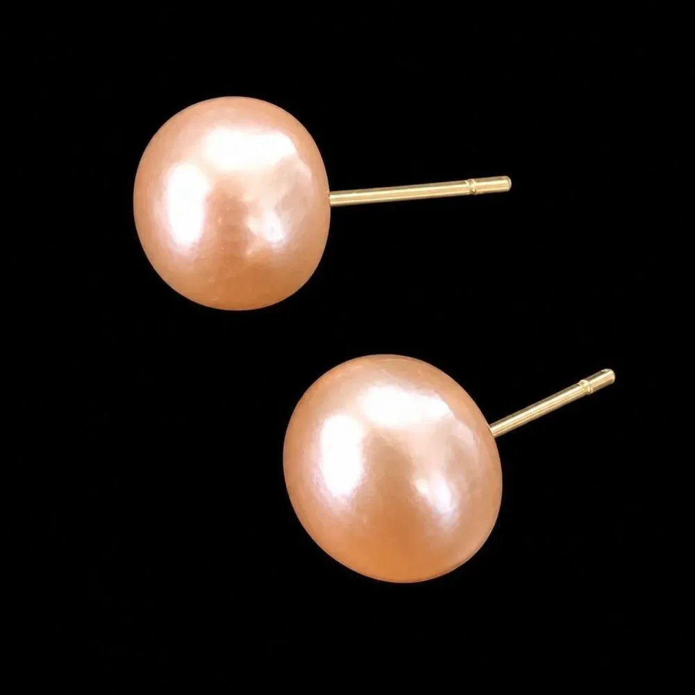 Large Pink Freshwater Cultured Pearl Stud Earrings Silver Tone
